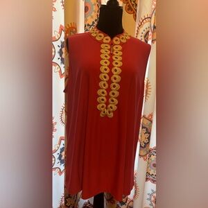 Peck & Peck Barth’s Pink Gold Embroidered Sleeveless Tunic Top XL NWT